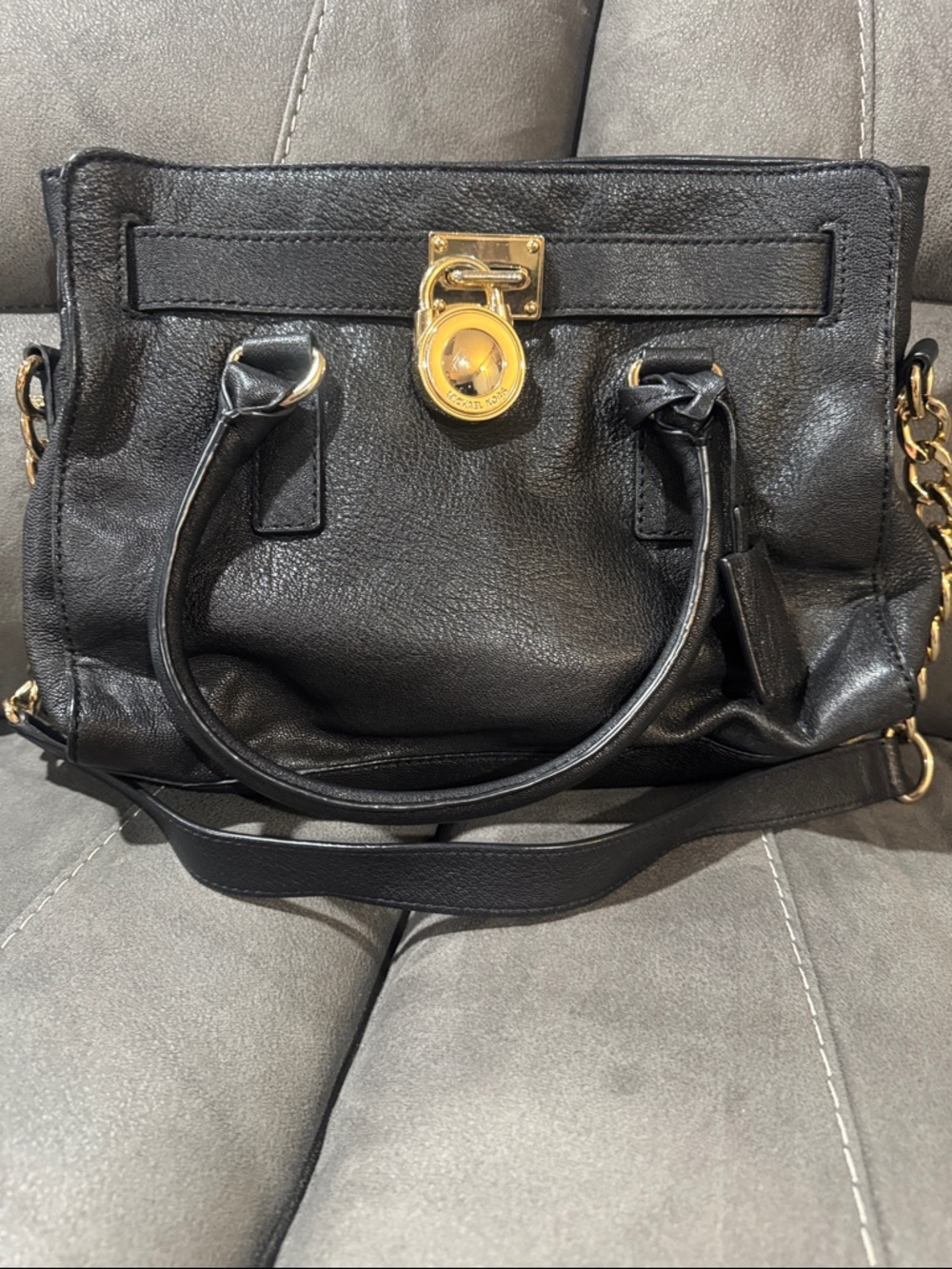 Michael Kors Black Leather Satchel with Gold Hardware